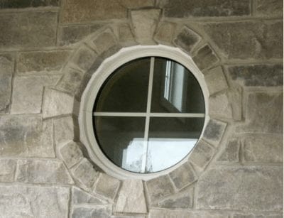 Circular decorative panel window, outside view
